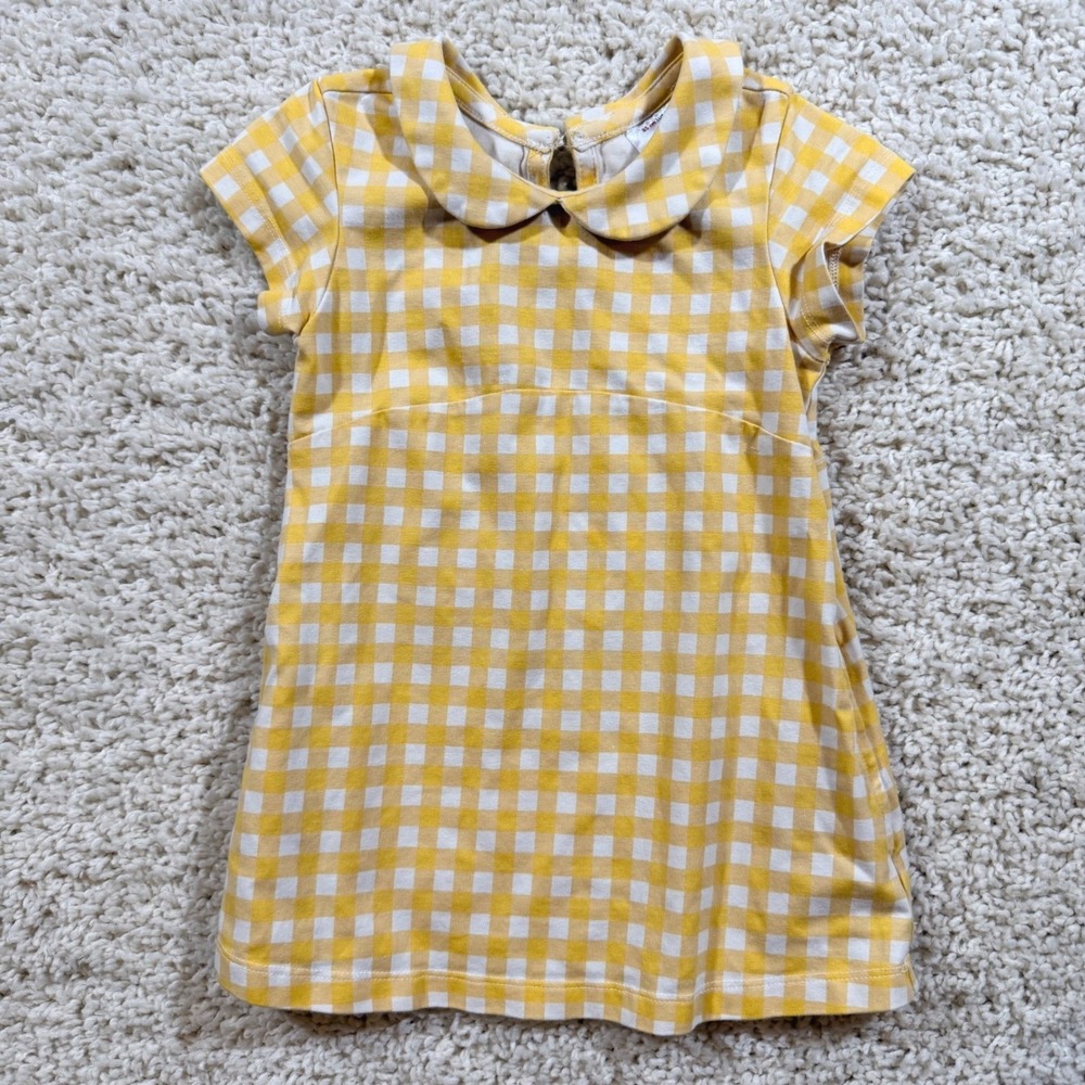 Hanna Andersson Kids Yellow Gingham Peter Pan Collar Dress 2T Preppy Mod